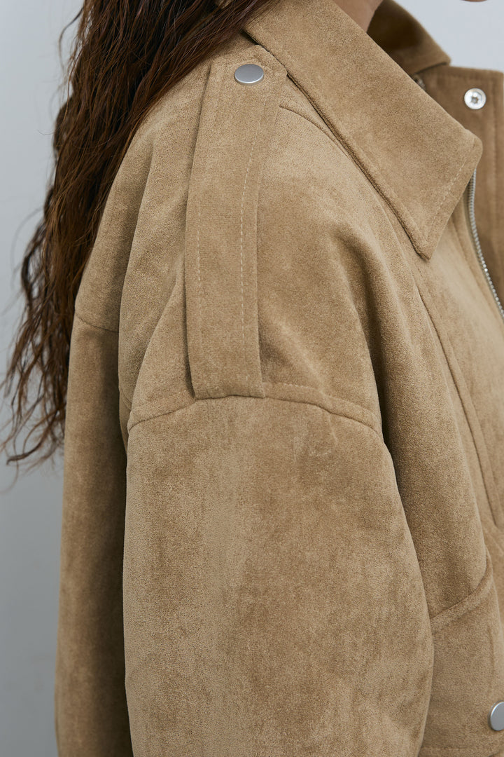 [予約/SET]エポーレット付きスウェードライクブルゾン+レースアシメトリーワンピース(2set)