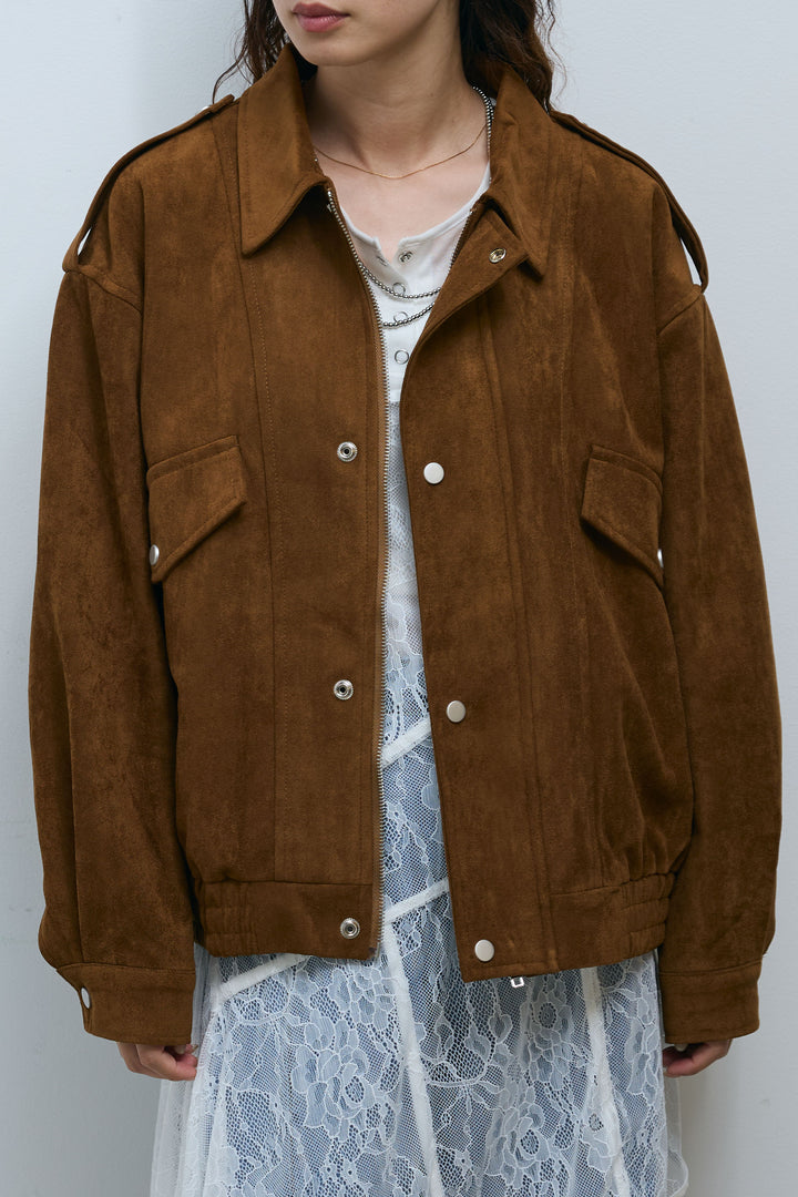 [予約]エポーレット付きスウェードライクブルゾン