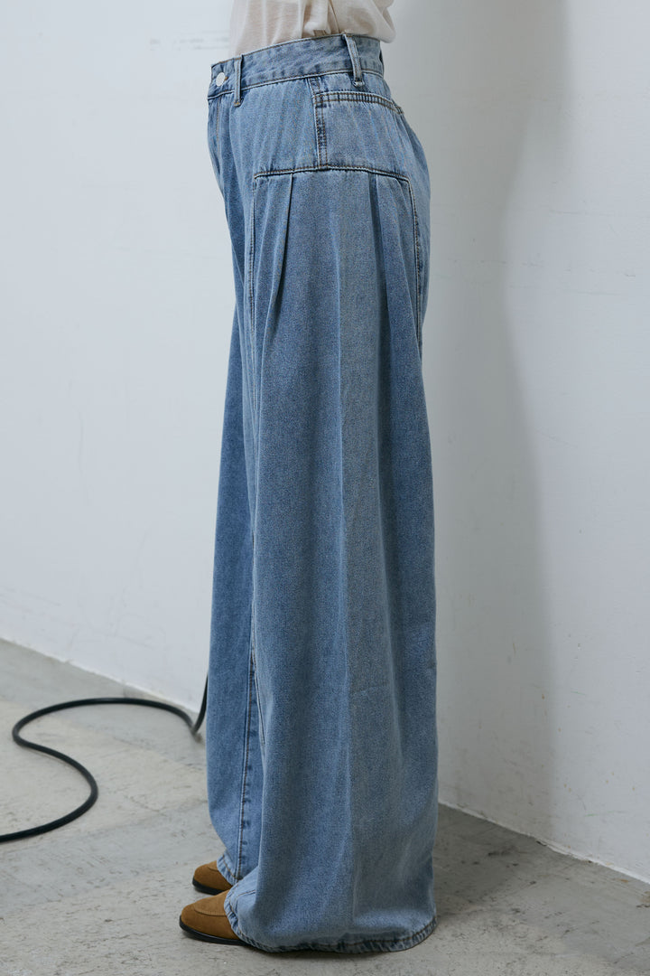 [予約/SET]エポーレット付きスウェードライクブルゾン+シアーヘンリーネックロンT+サイド切り替えデニム(3set)