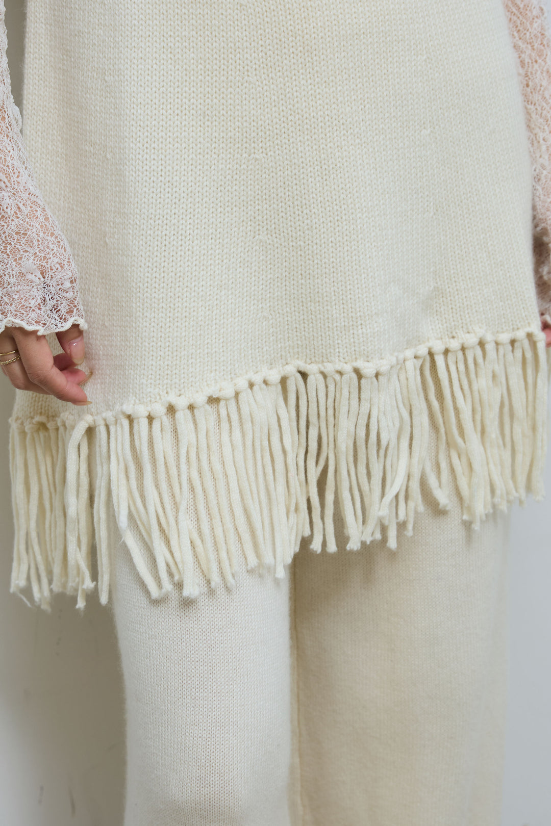 [予約/SET]裾フリンジノースリニット+シアーレーストップス+ニットワイドパンツ(3set)
