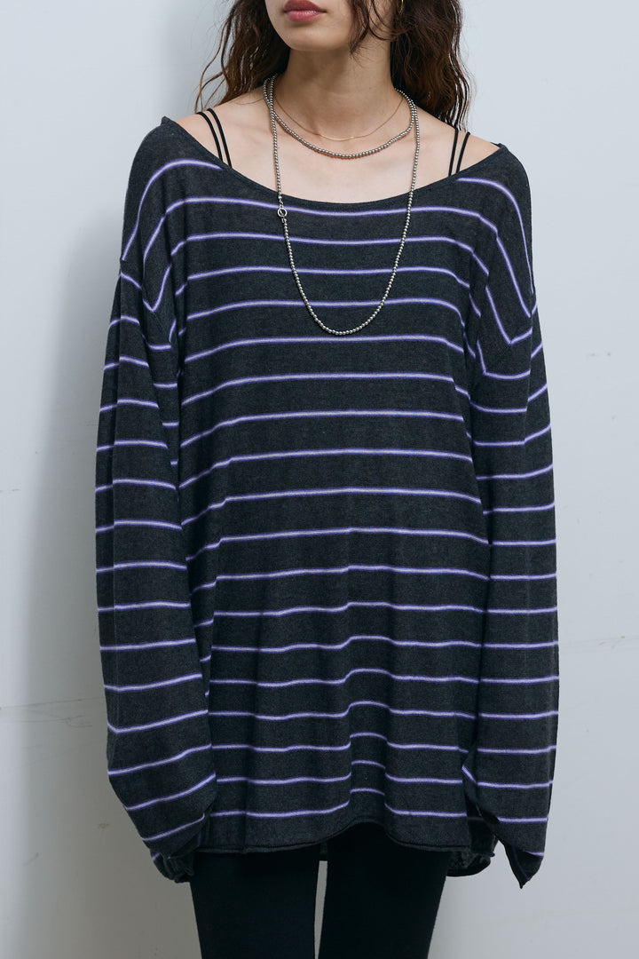 [予約/SET]シアールーズボーダーニット+サテンナロースカート(2set)