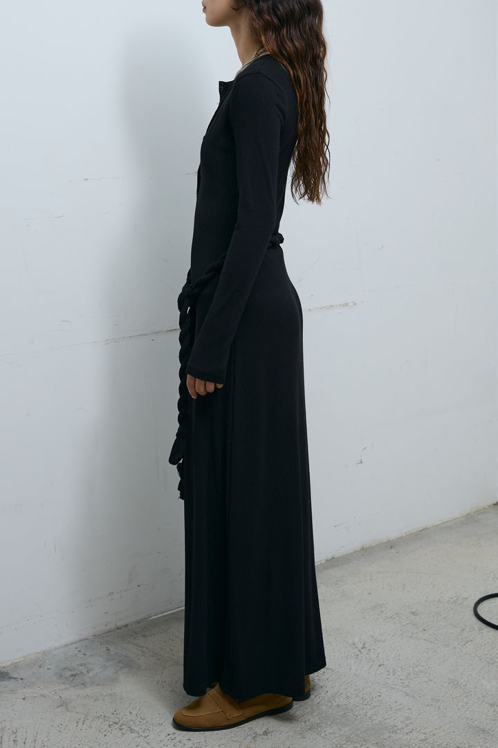 [予約]ブレイデットベルトつきヘンリーネックワンピ