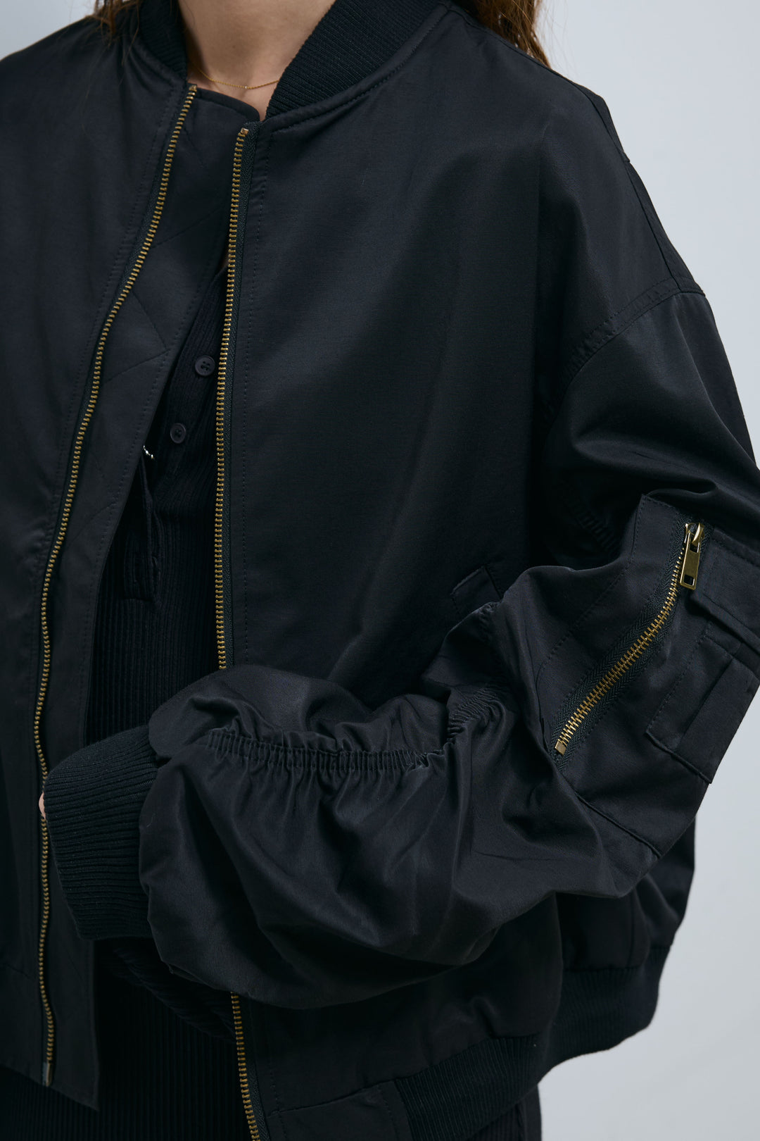 [予約/SET]袖ボリュームMA1+ピグメントロゴショート丈T+ニットマキシスカート(3set)