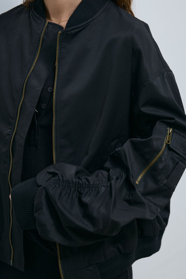 [予約/SET]袖ボリュームMA1+ライン編みニットラップ+ニットマキシスカート(3set)