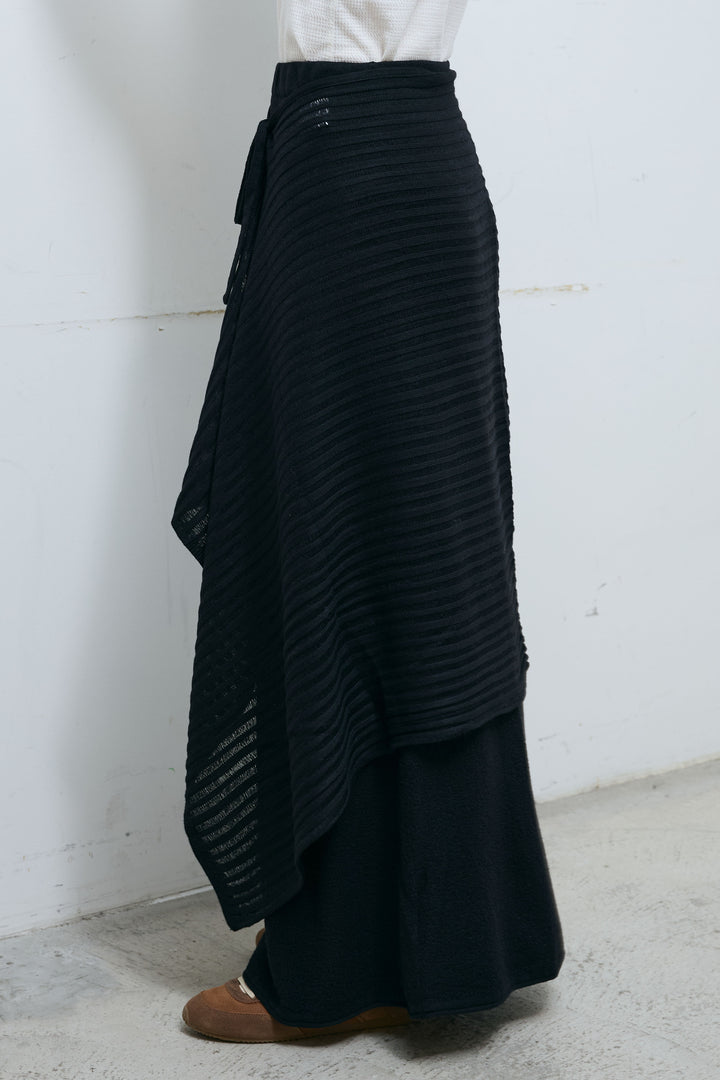 [予約/SET]袖ボリュームMA1+ライン編みニットラップ+ニットマキシスカート(3set)