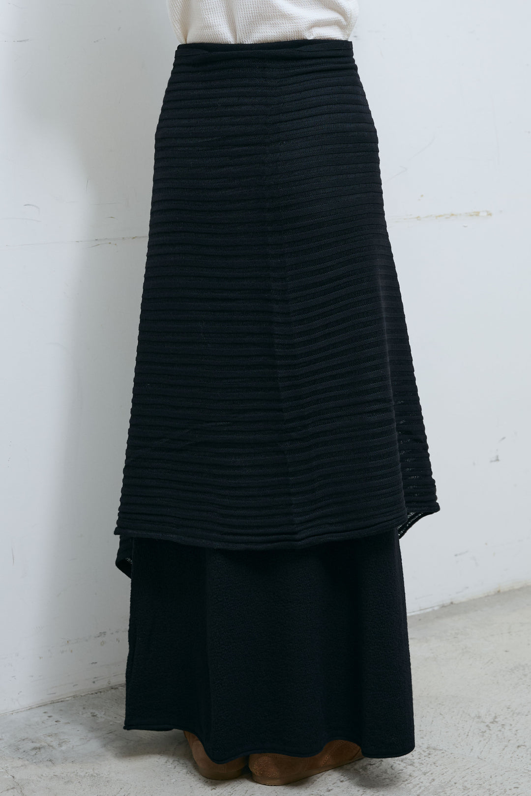 [予約/SET]袖ボリュームMA1+ライン編みニットラップ+ニットマキシスカート(3set)