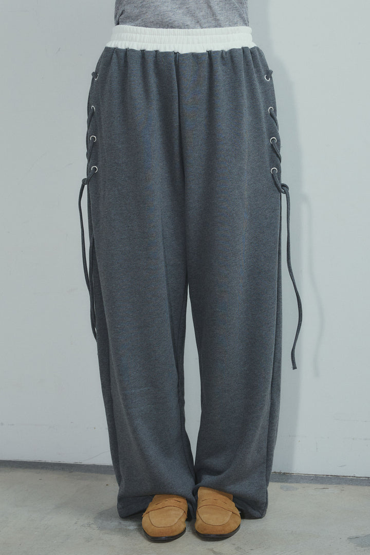 [予約/SET]ヘザーツイルダブルジャケット+シアーレーストップス+サイドレースアップスウェットパンツ(3set)