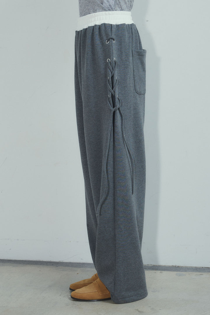 [予約/SET]ヘザーツイルダブルジャケット+サイドレースアップスウェットパンツ(2set)