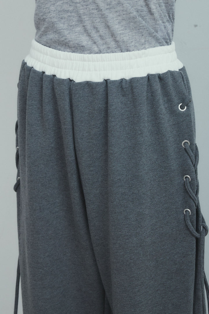 [予約/SET]ヘザーツイルダブルジャケット+サイドレースアップスウェットパンツ(2set)