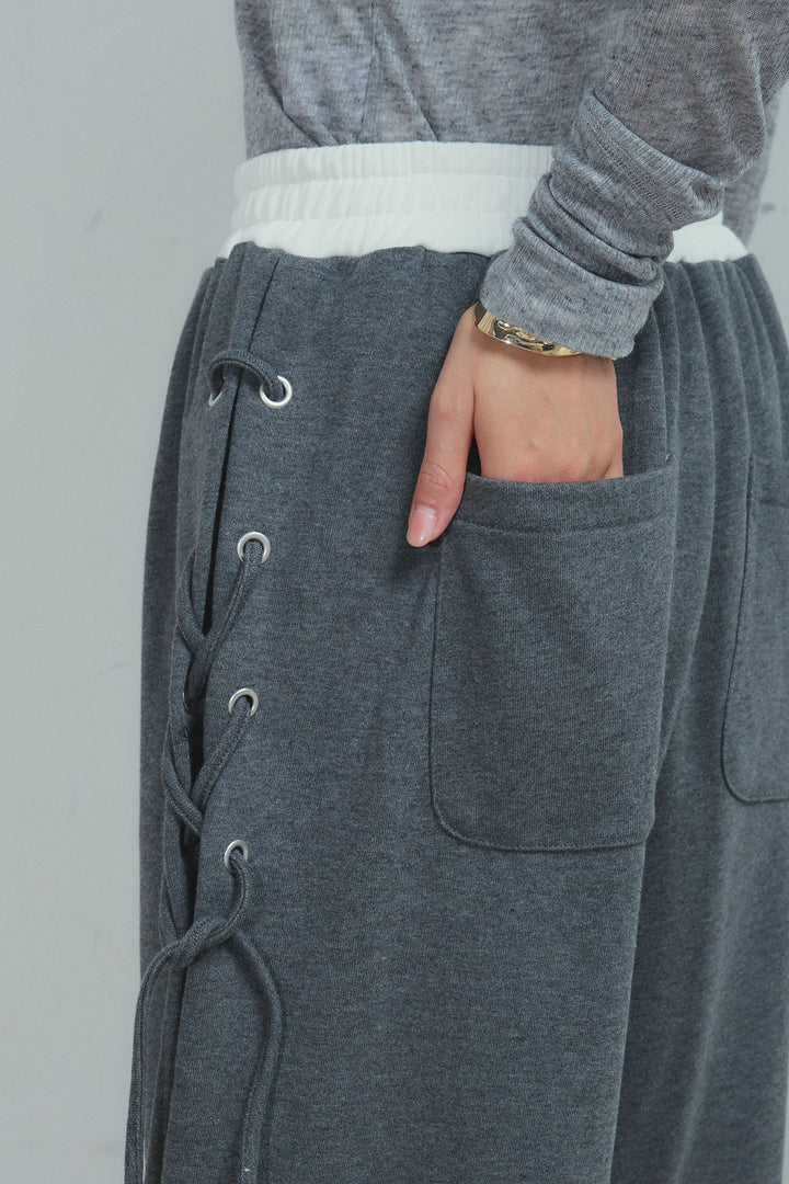 [予約/SET]ヘザーツイルダブルジャケット+シアーレーストップス+サイドレースアップスウェットパンツ(3set)