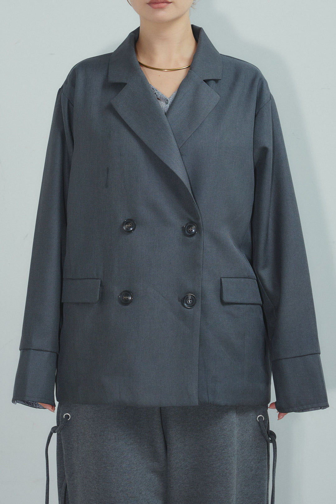 [予約/SET]ヘザーツイルダブルジャケット+シアーフーディ+サイドレースアップスウェットパンツ(3set)