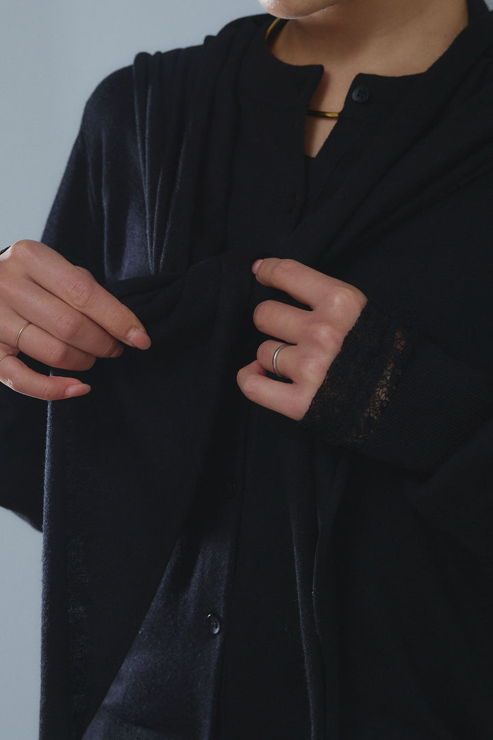 [予約/SET]スカーフセットウール混カーデ+アシメウエストデニム(2set)