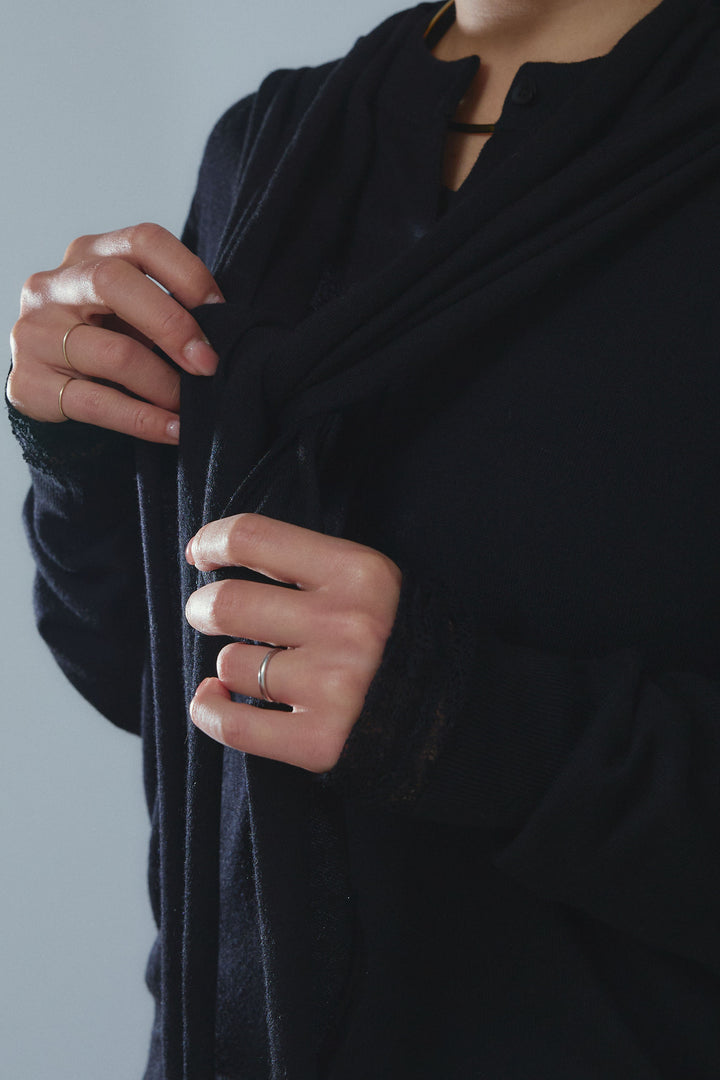 [予約/SET]スカーフセットウール混カーデ+アシメウエストデニム(2set)