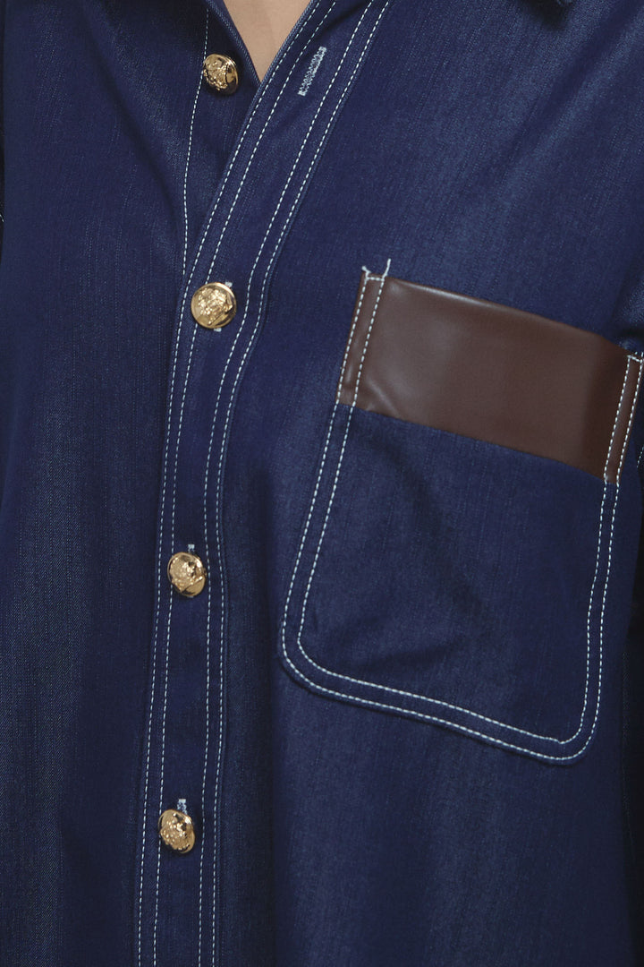 [予約]フェイクレザーポケット付きデニムセットアップ