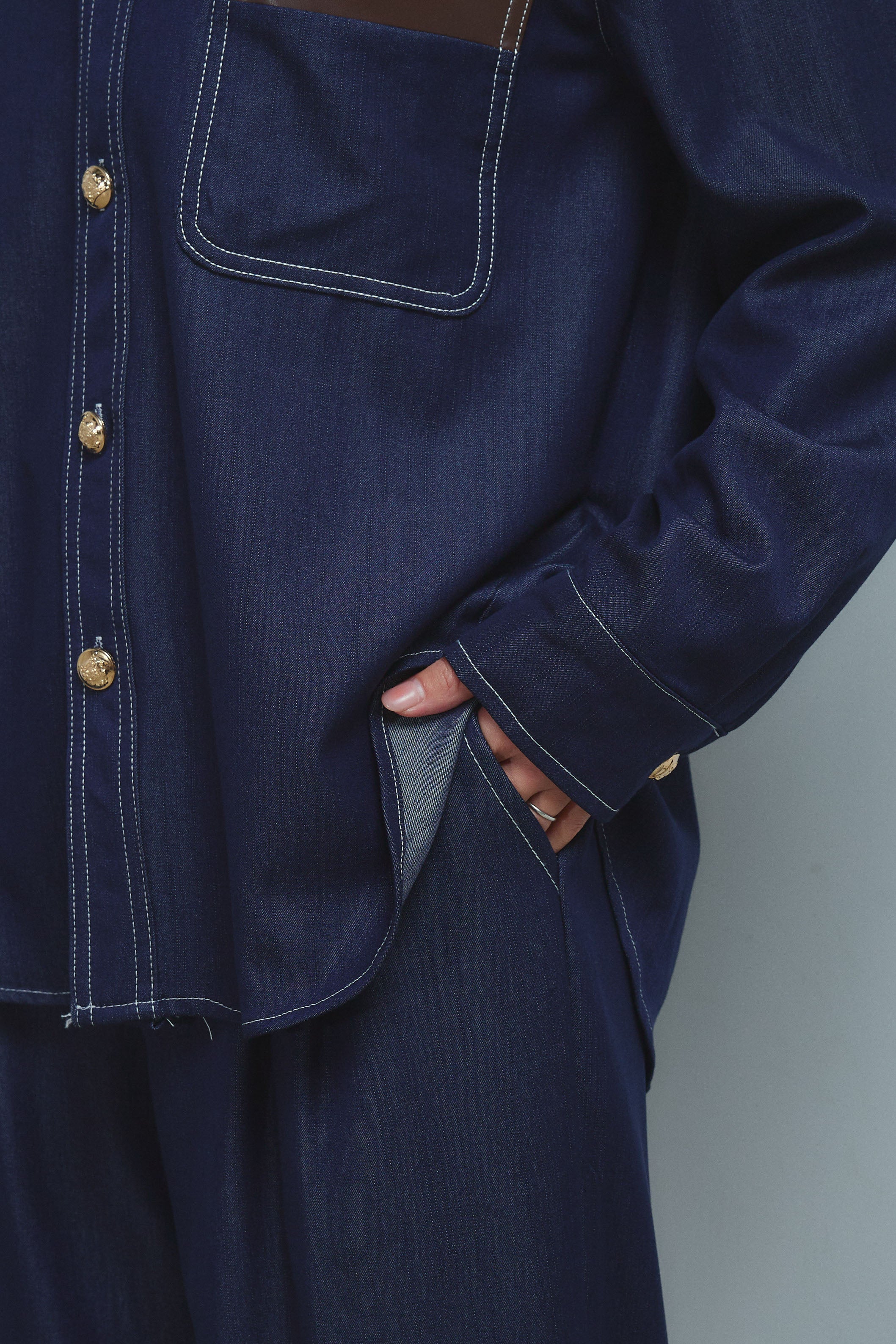 予約]フェイクレザーポケット付きデニムセットアップ – IAMALPHA