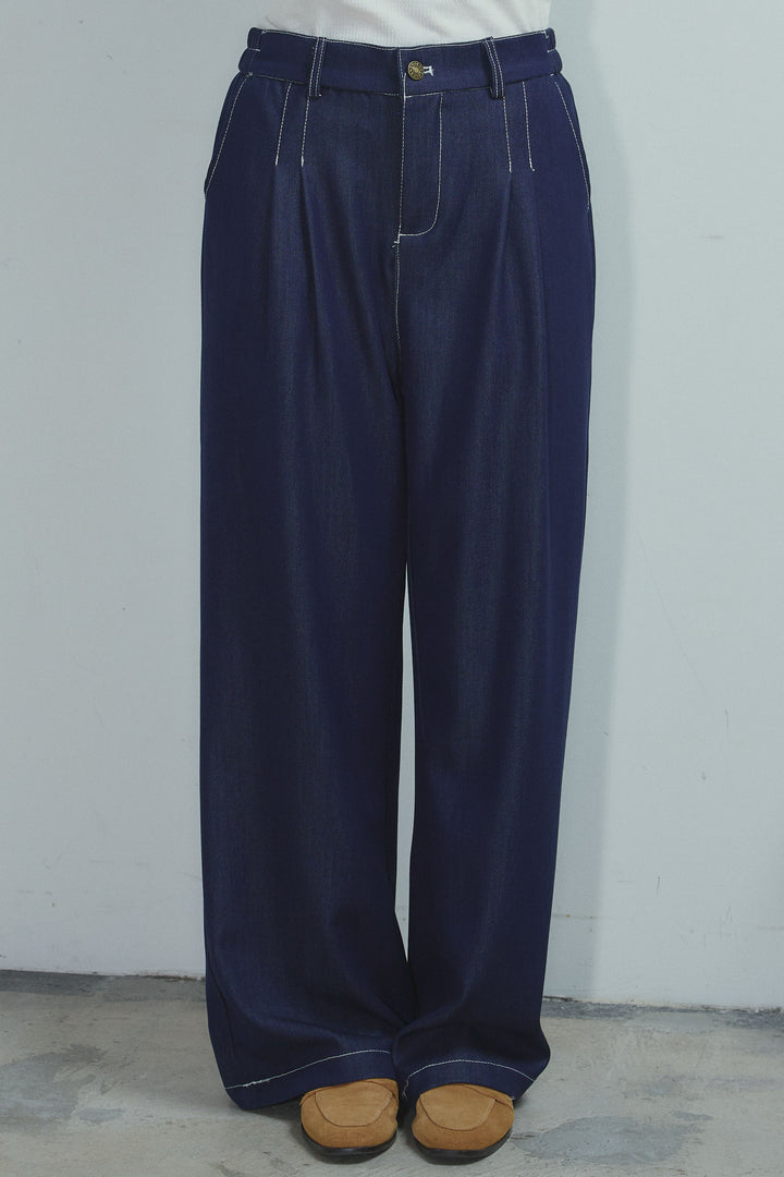 [予約]フェイクレザーポケット付きデニムセットアップ