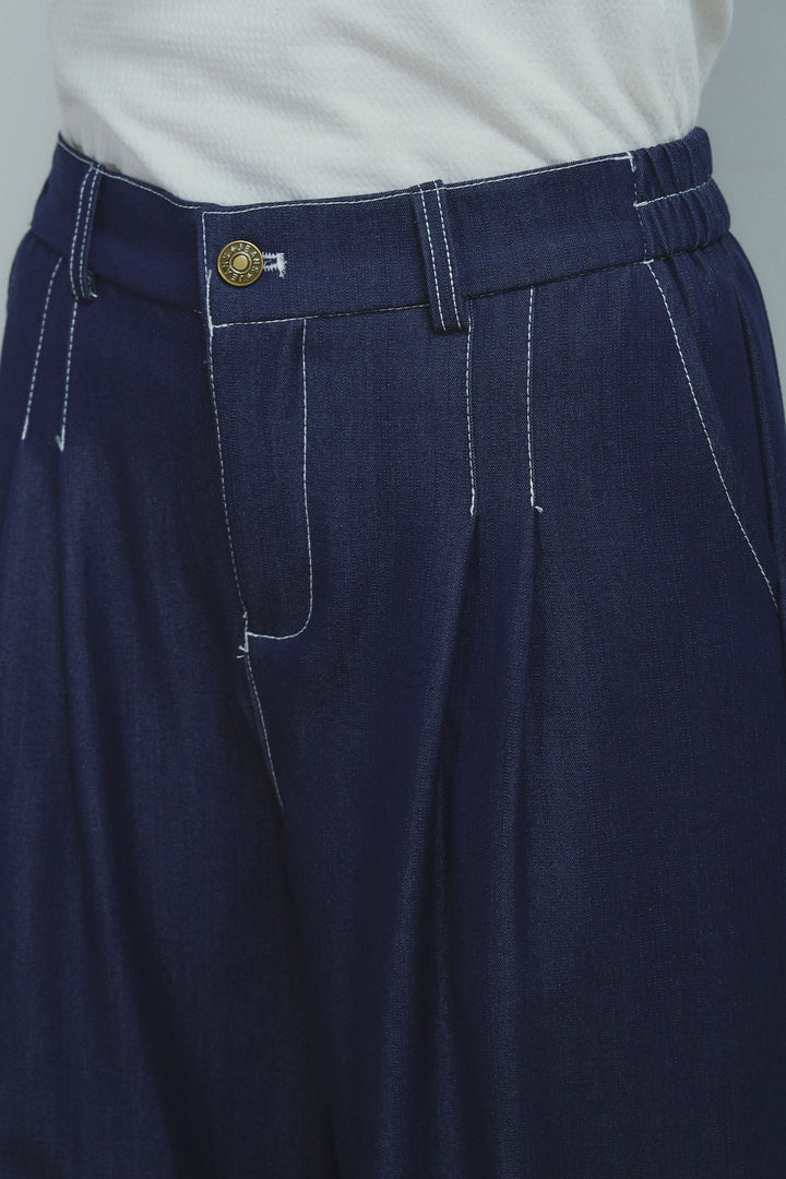 [予約]フェイクレザーポケット付きデニムセットアップ