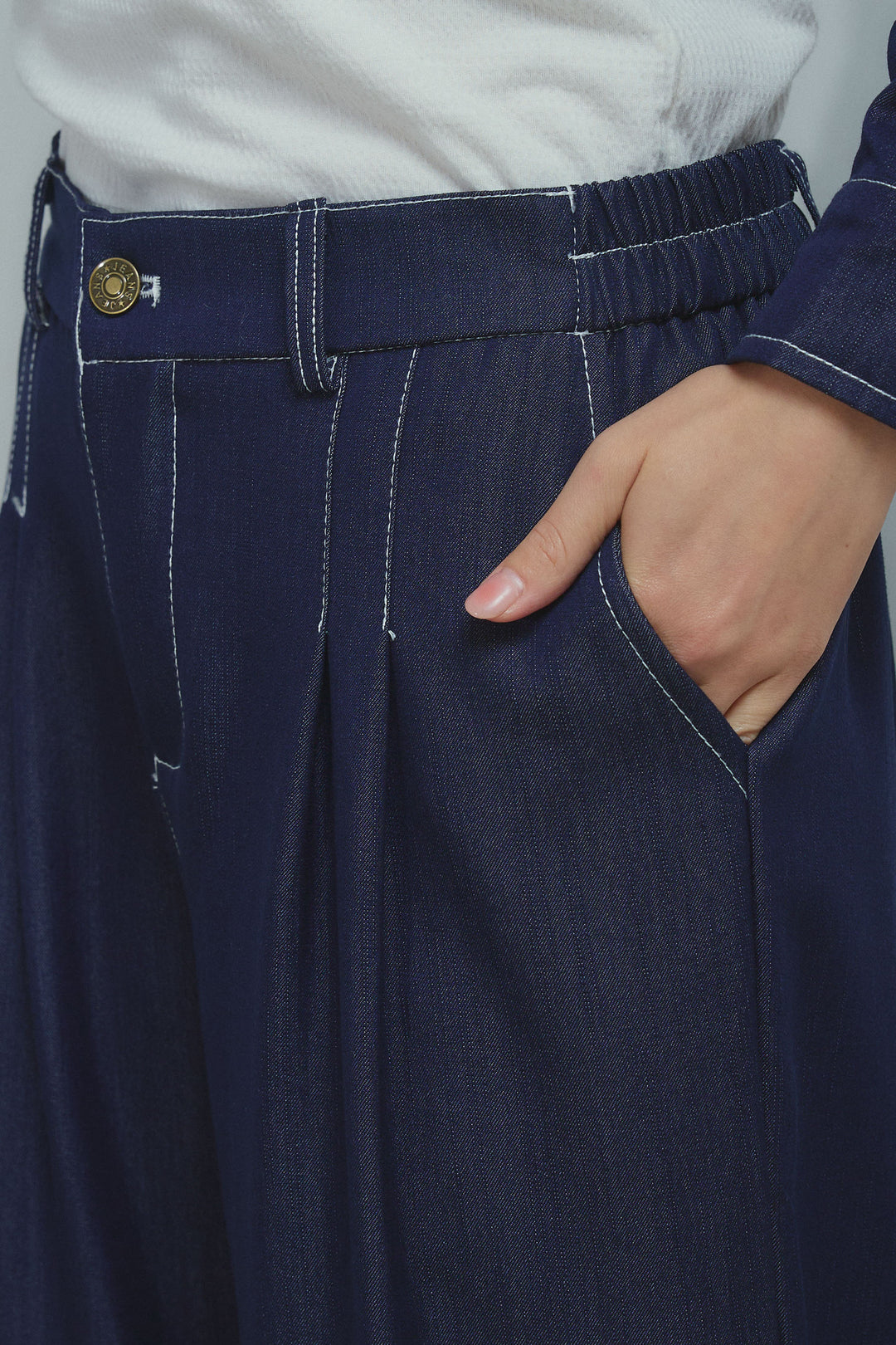 [予約]フェイクレザーポケット付きデニムセットアップ