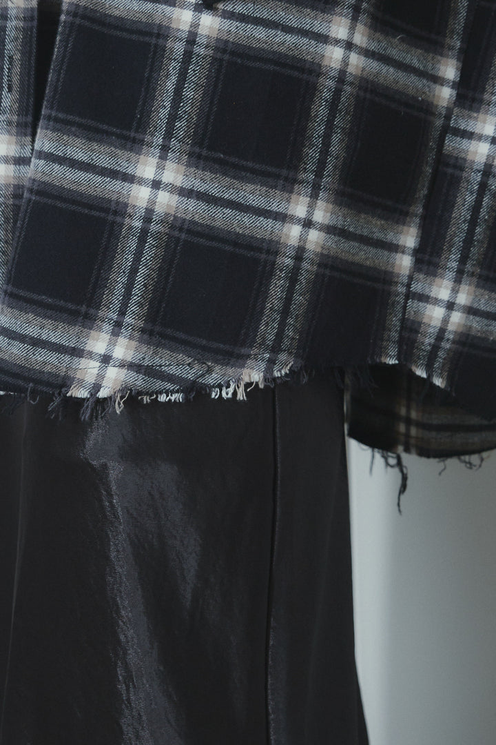 [予約/SET]ヴィンテージライクチェックシャツJK+シアーヘンリーネックロンT+裾レースサテンスカート(3set)