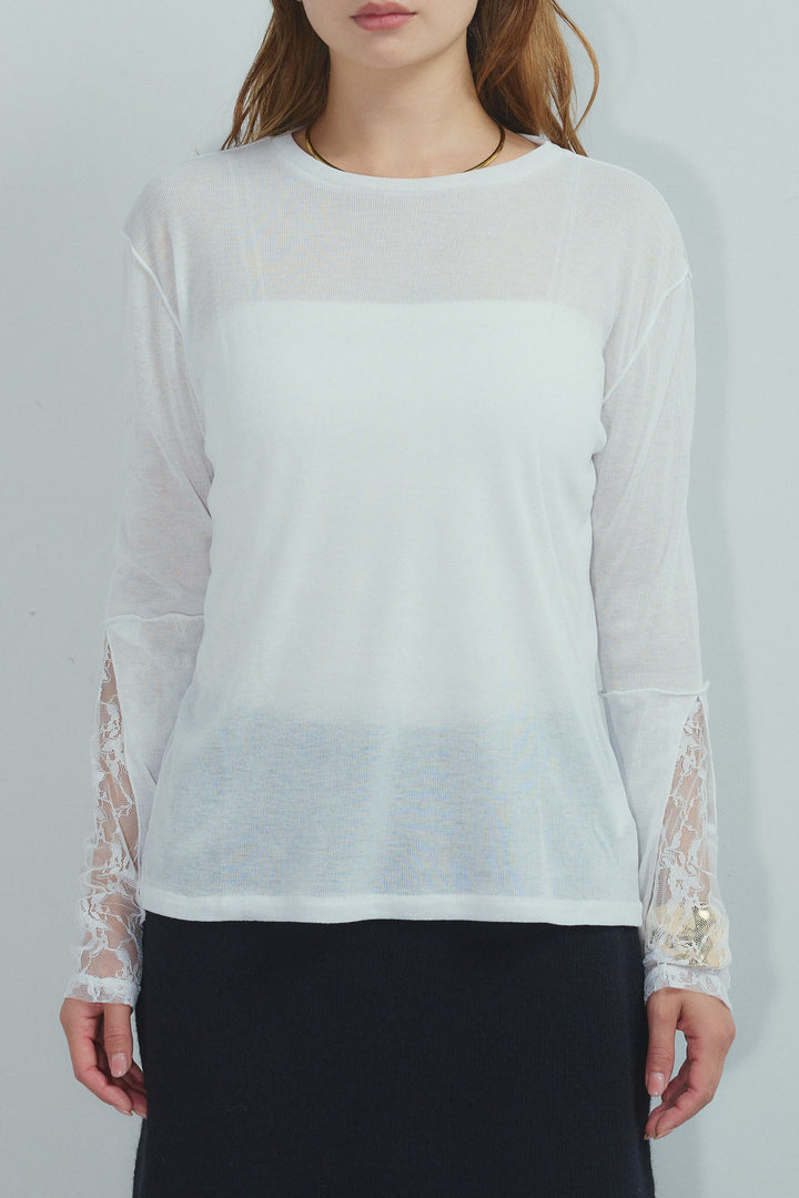 [予約/SET]シャツレイヤードライクニットカーデ+袖レースレイヤードプルオーバー+シャツレイヤードライクニットスカート(3set)