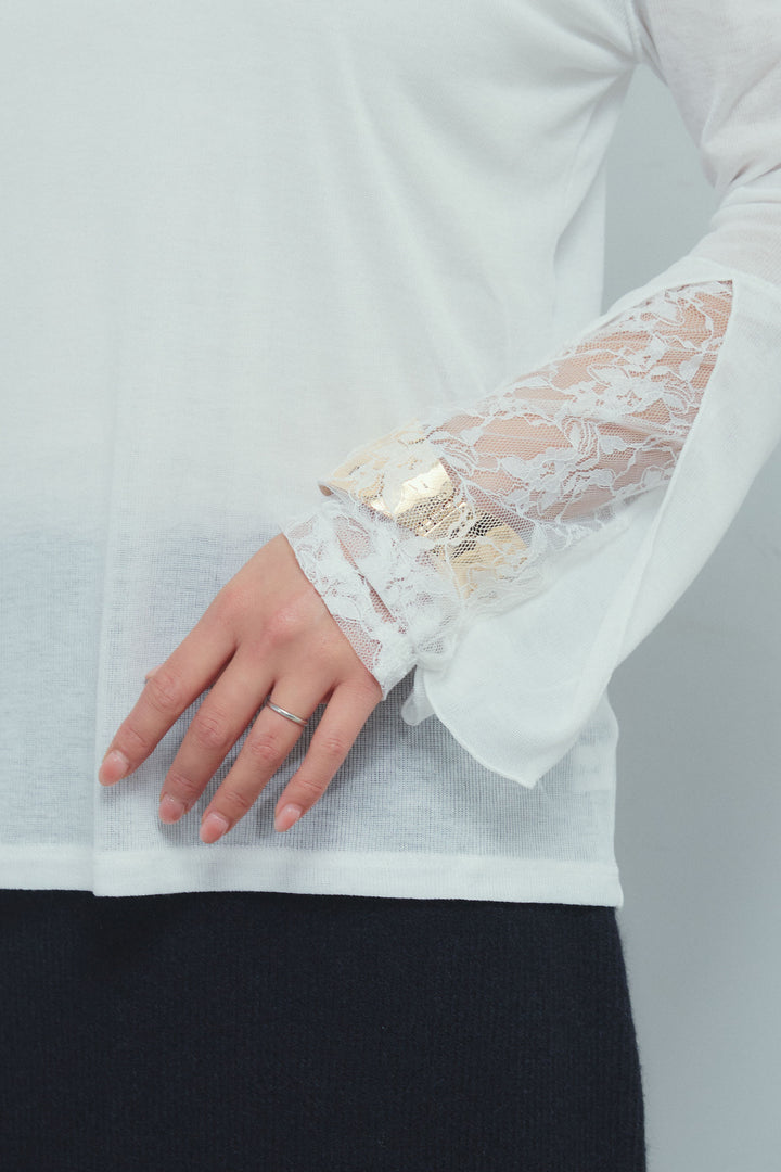 [予約/SET]シャツレイヤードライクニットカーデ+袖レースレイヤードプルオーバー+シャツレイヤードライクニットスカート(3set)