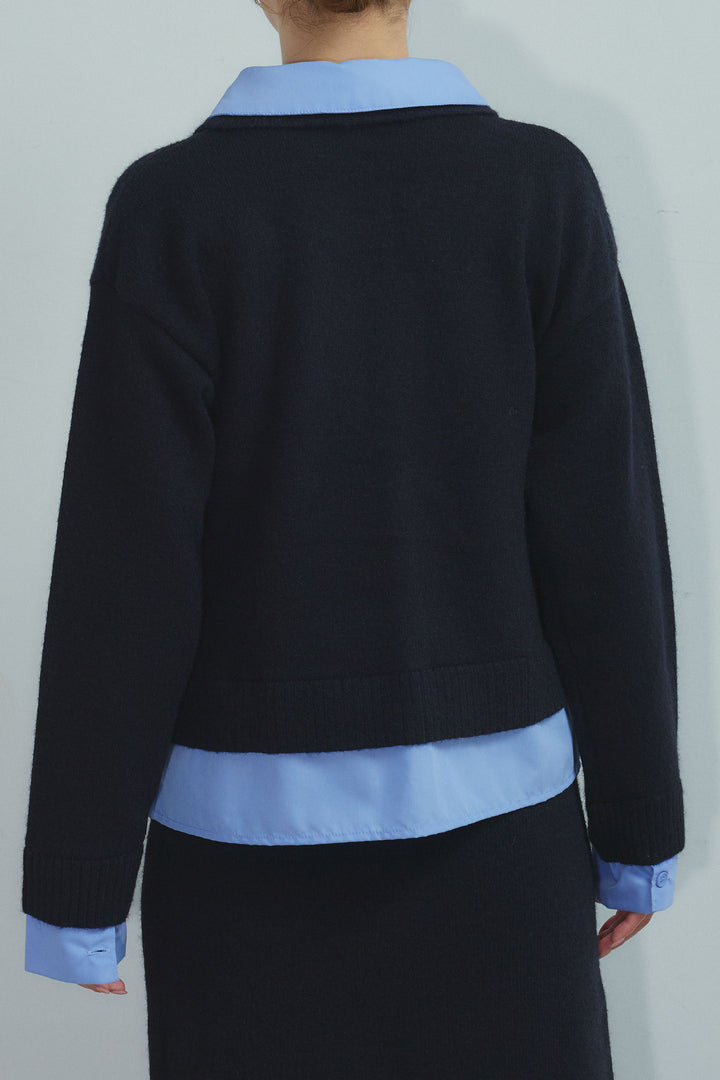 [予約]シャツレイヤードライクニットカーデ