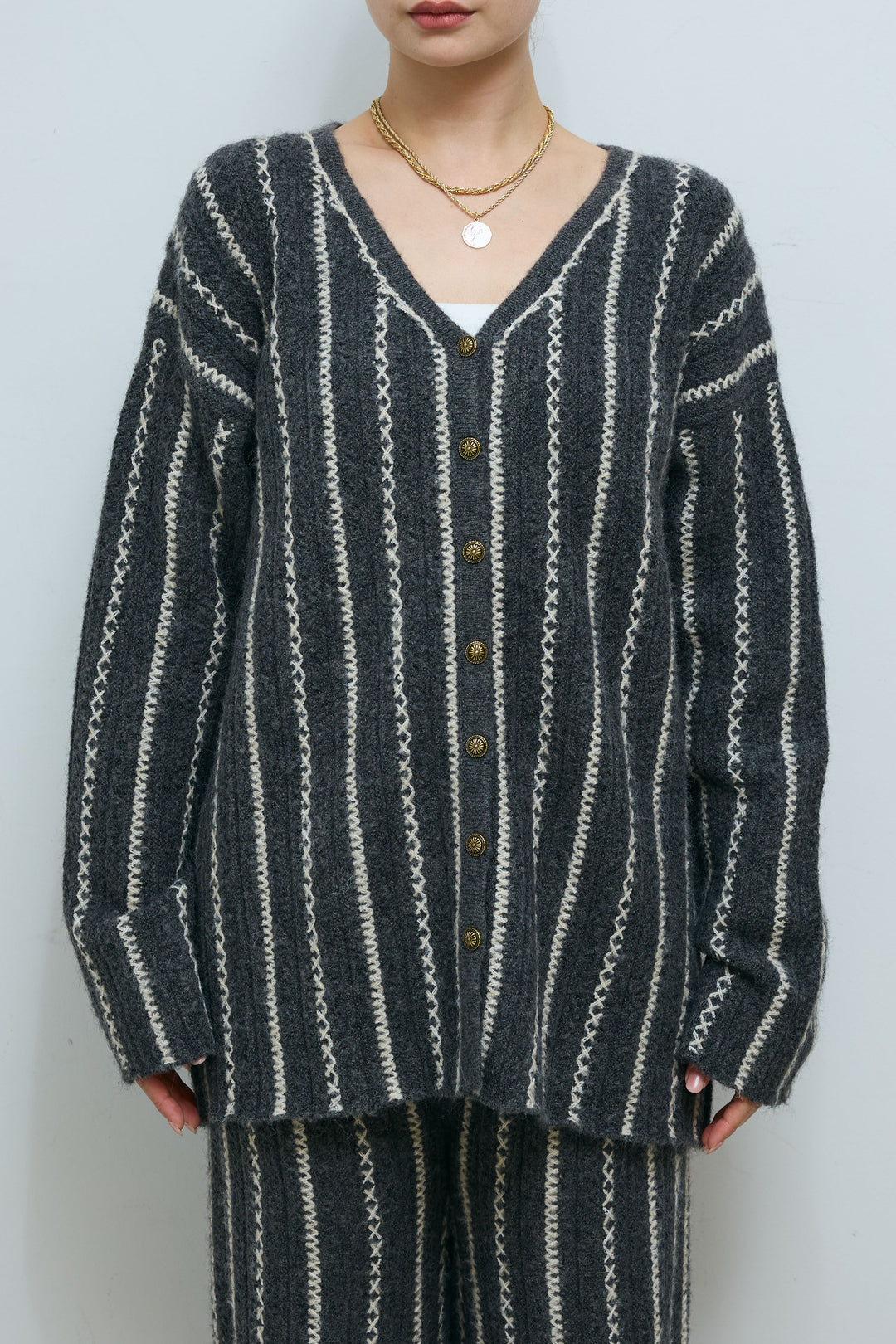 [予約/SET]細ストライプニットカーディガンSETUP