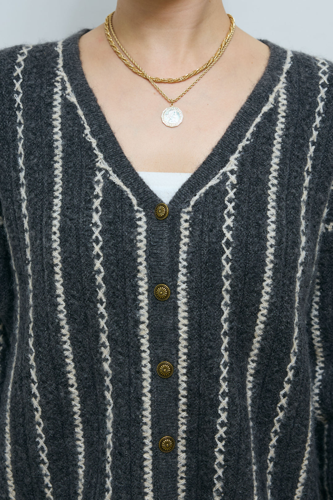 [予約/SET]細ストライプニットカーディガンSETUP