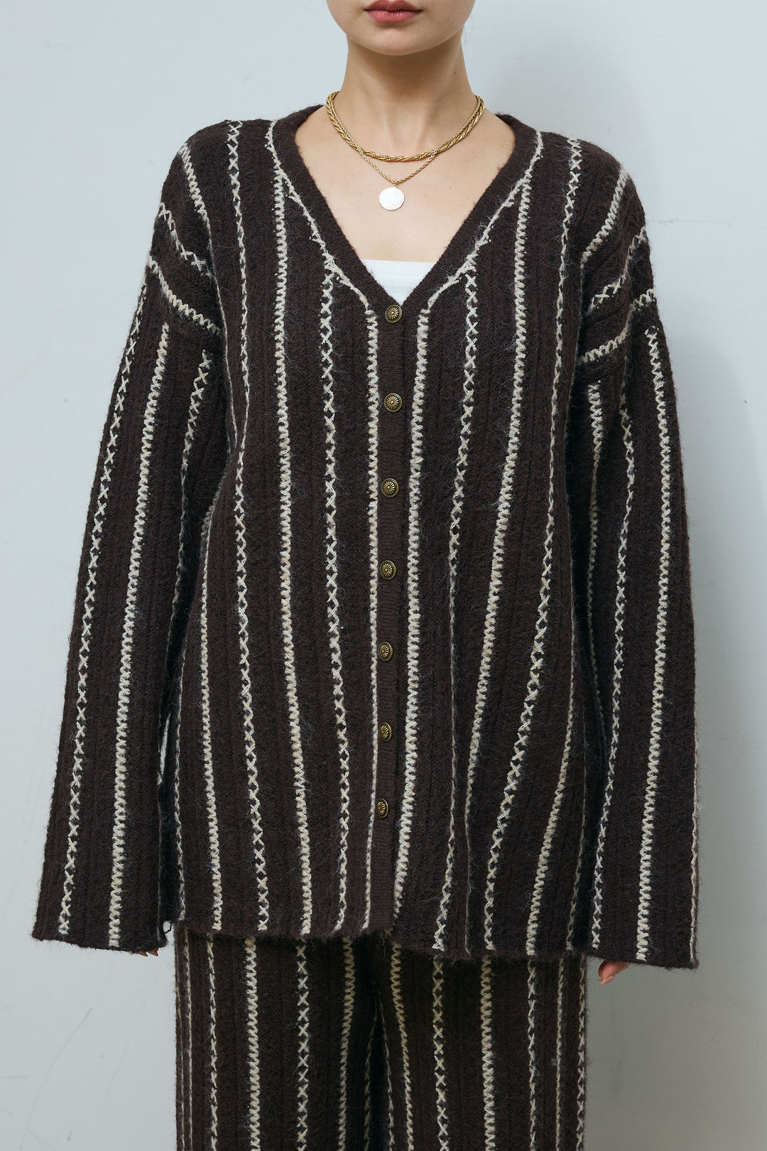 [予約/SET]細ストライプニットカーディガンSETUP