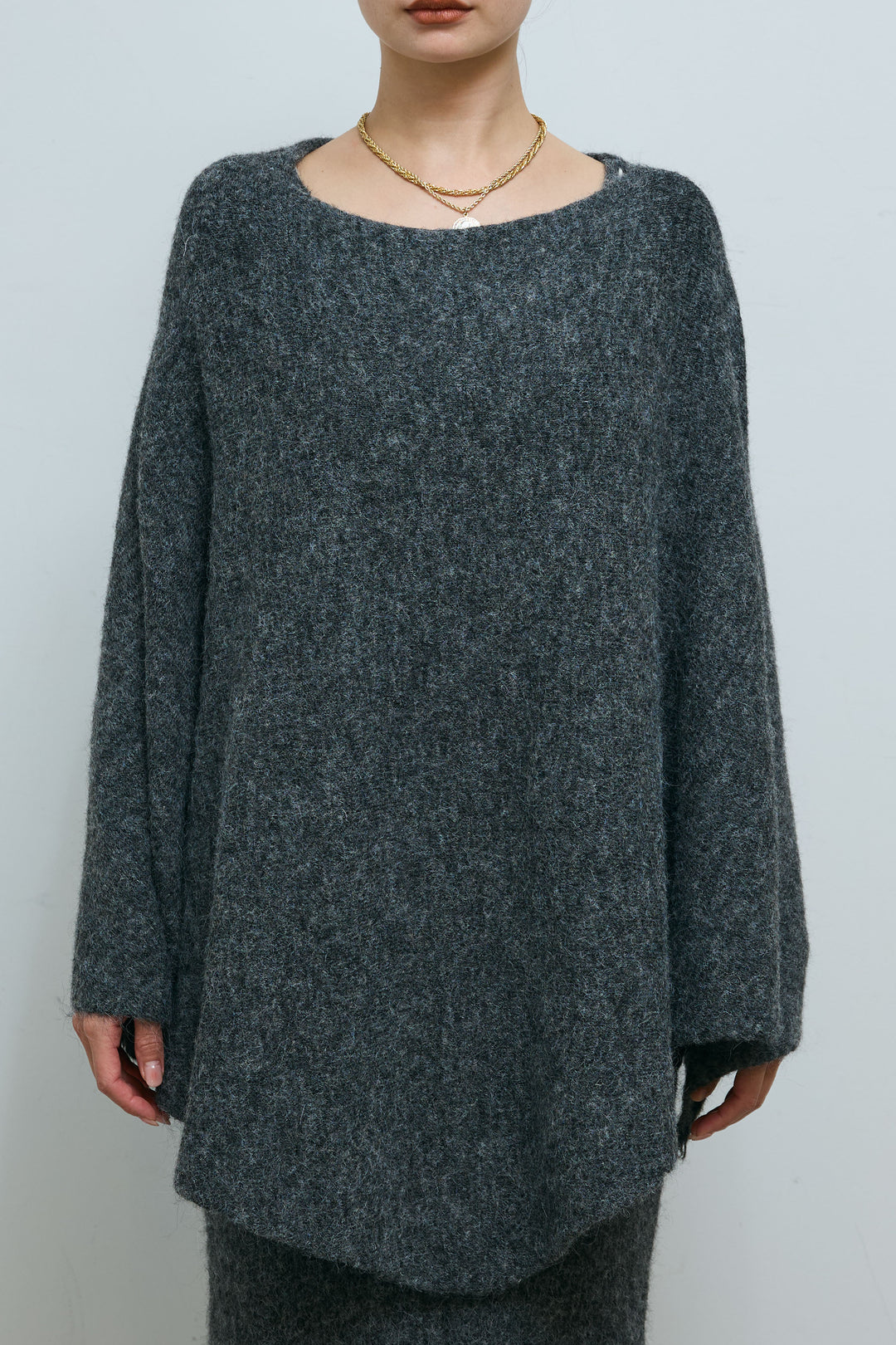 [予約/SET]ポンチョレイヤードニットアップ