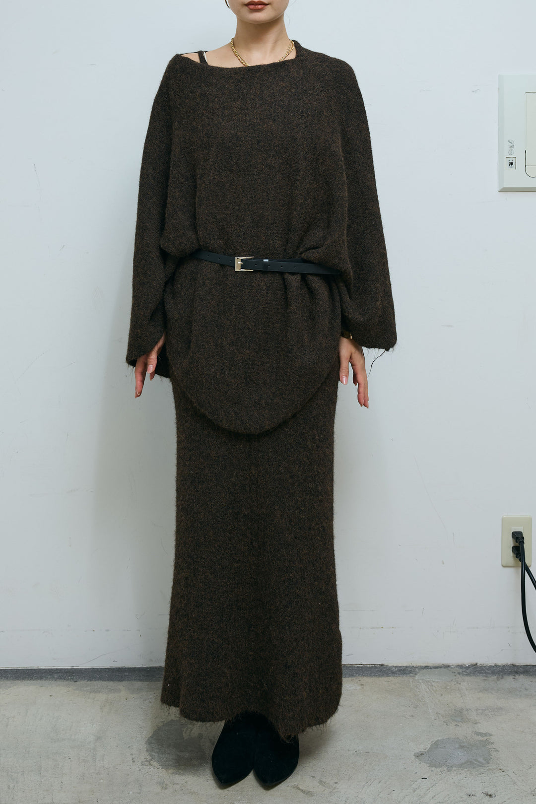 [予約/SET]ポンチョレイヤードニットアップ