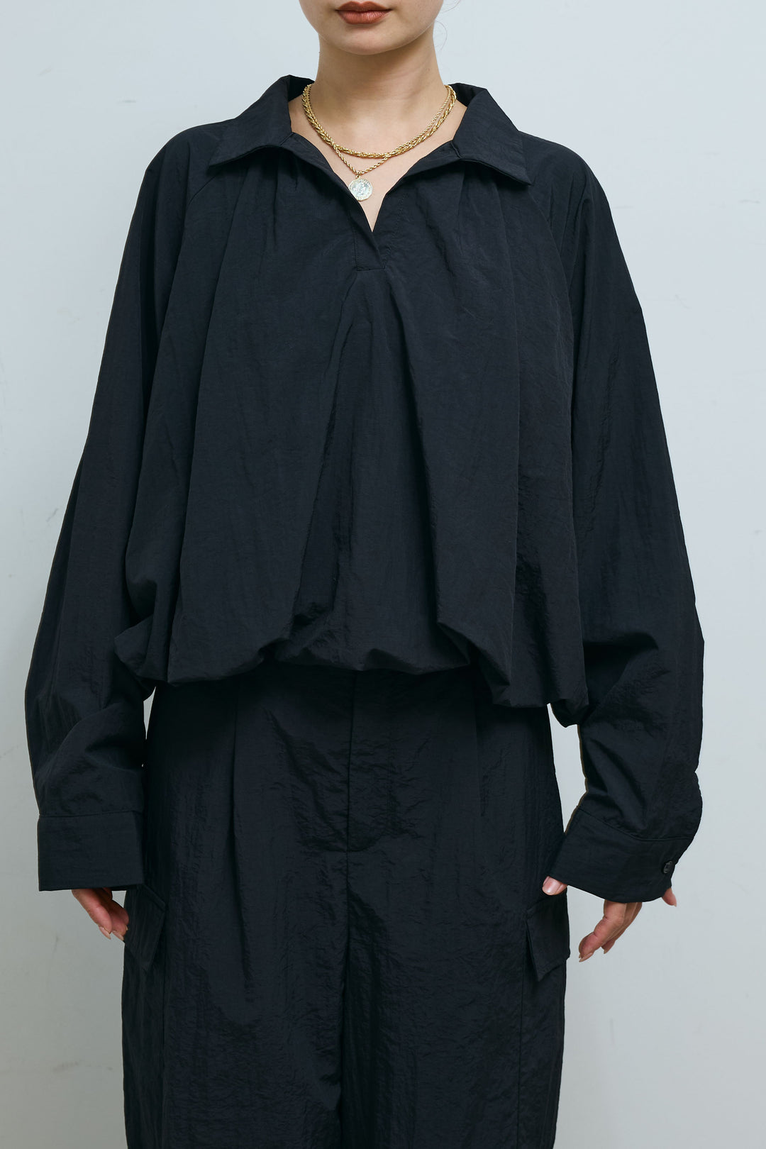 [予約/SET]スキッパーバルーンシャツ+ナイロン裾ドロストPT(2set)