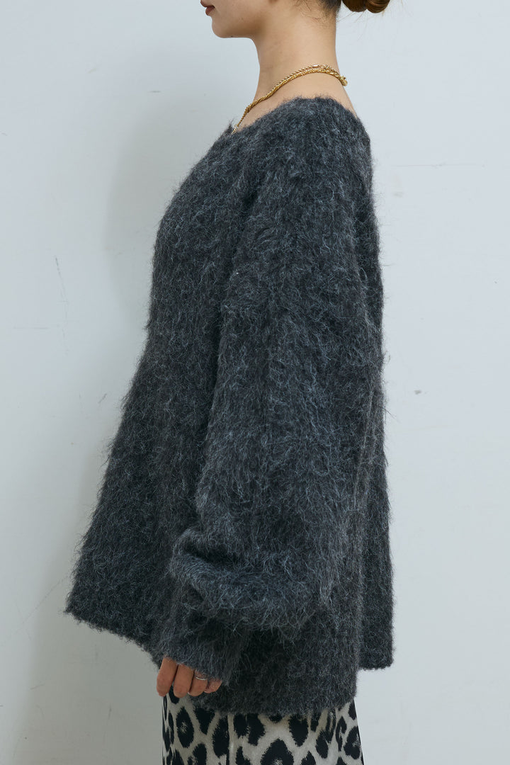 ミックスシャギー深Vニット