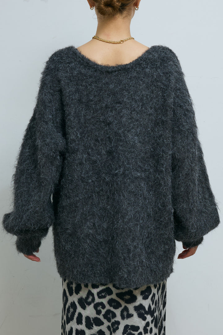 ミックスシャギー深Vニット