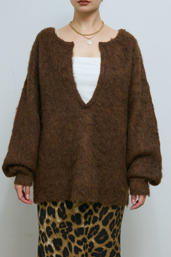 ミックスシャギー深Vニット