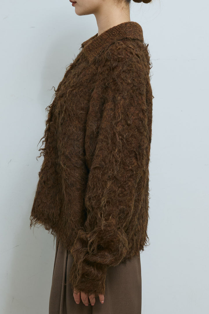 [予約]ミックスシャギー襟付きカーデ