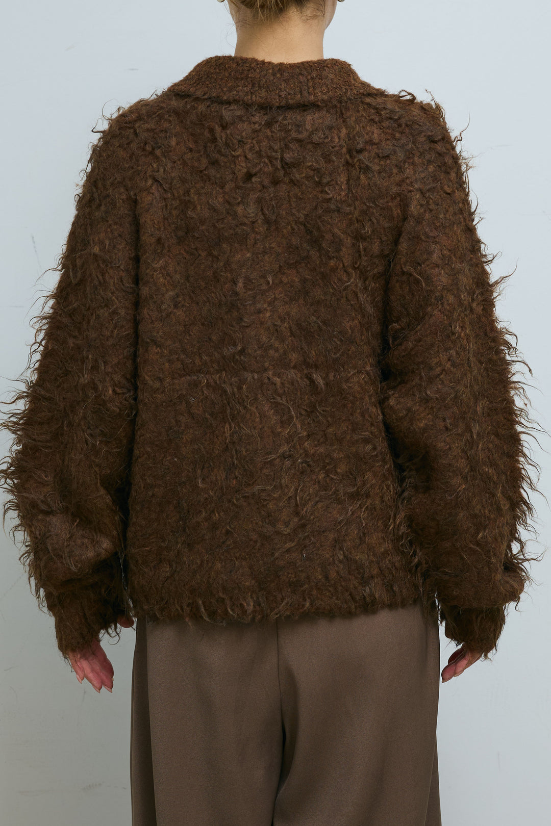 [予約/SET]ミックスシャギー襟付きカーデ+タックラップワイドPT(2set)