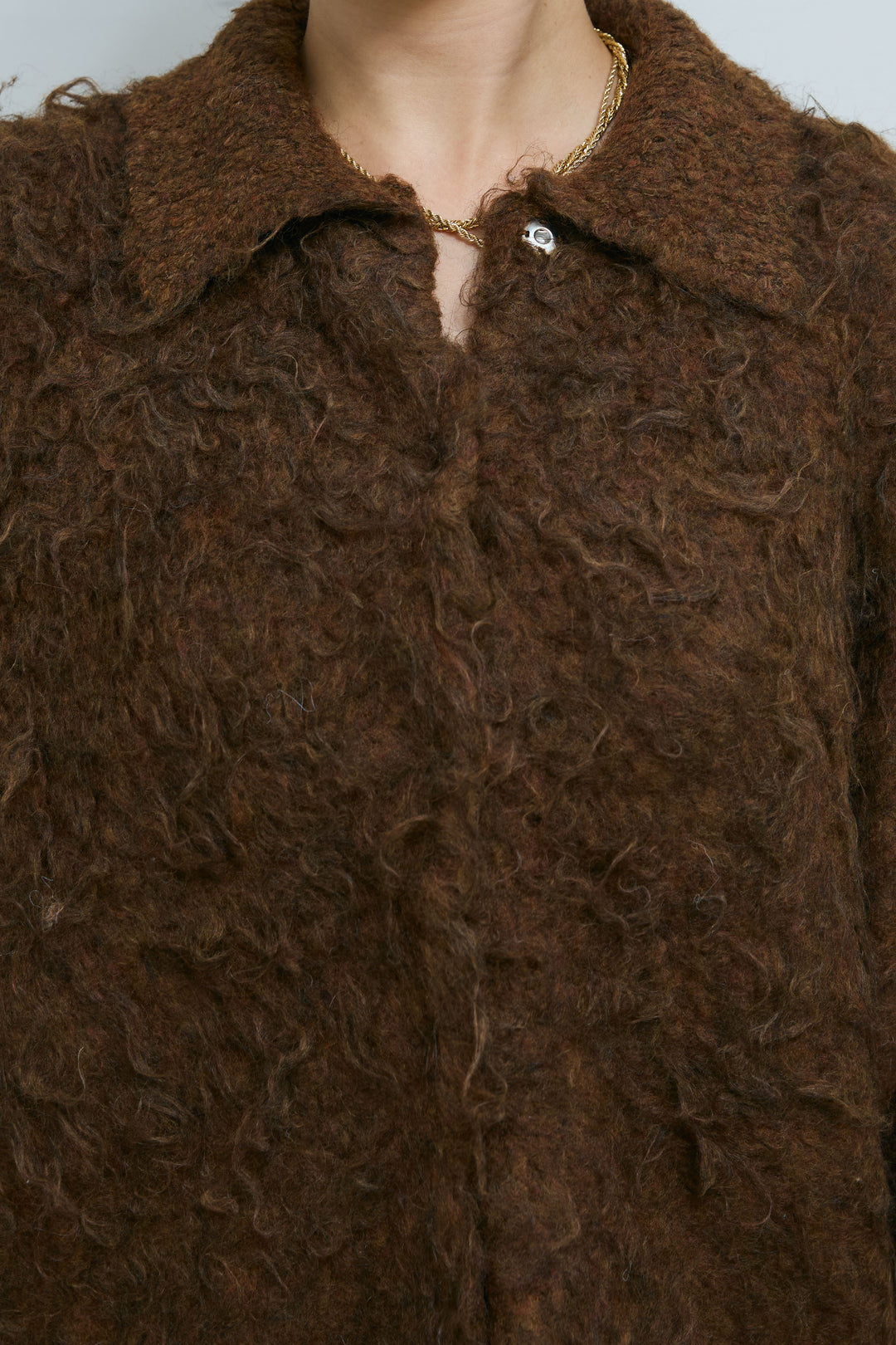 [予約]ミックスシャギー襟付きカーデ