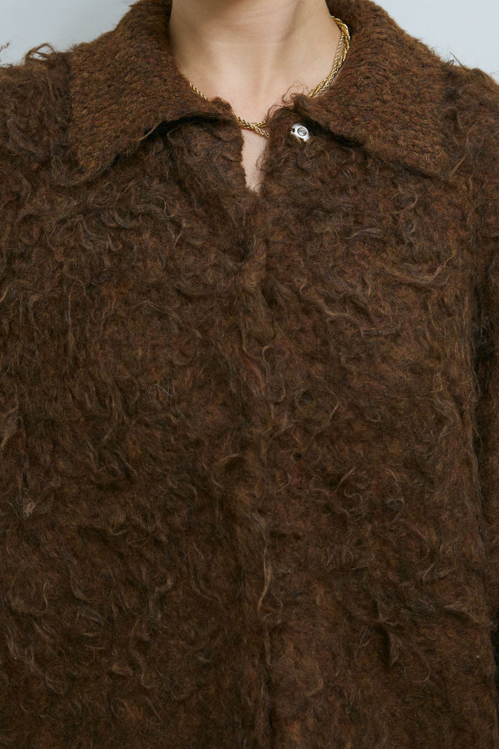 [予約]ミックスシャギー襟付きカーデ