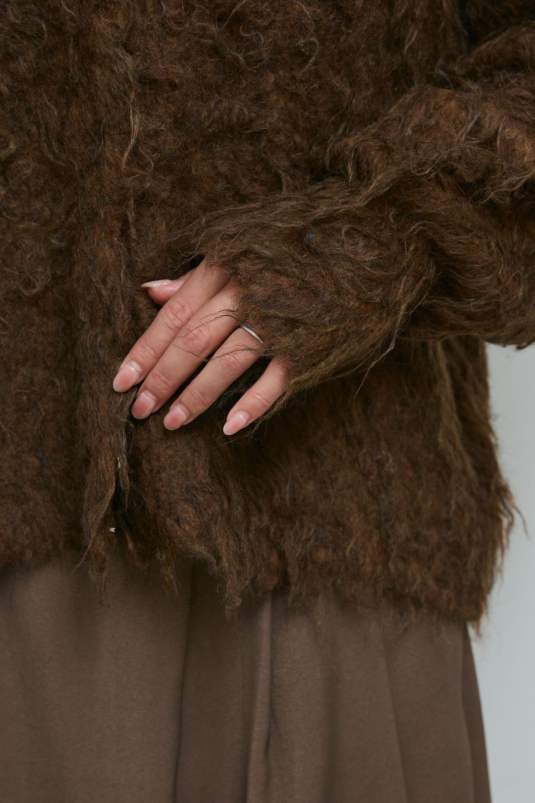 [予約/SET]ミックスシャギー襟付きカーデ+タックラップワイドPT(2set)