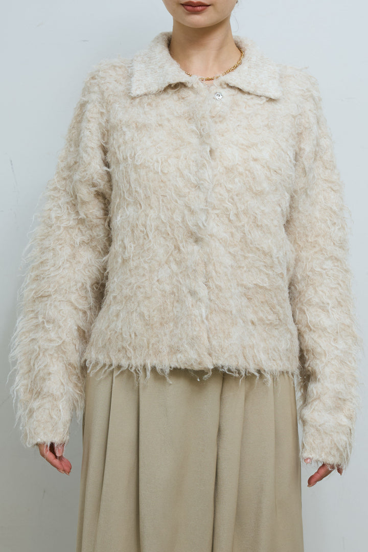 [予約]ミックスシャギー襟付きカーデ