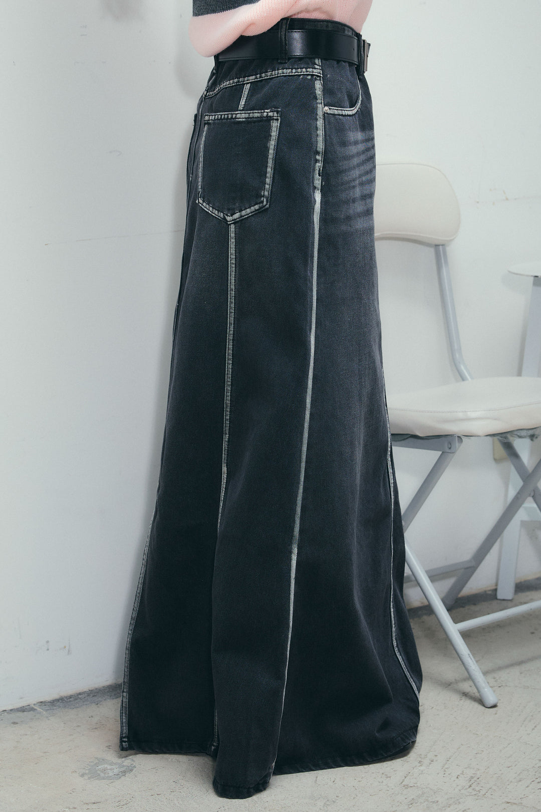 [予約]ベルト付きデニムロングスカート