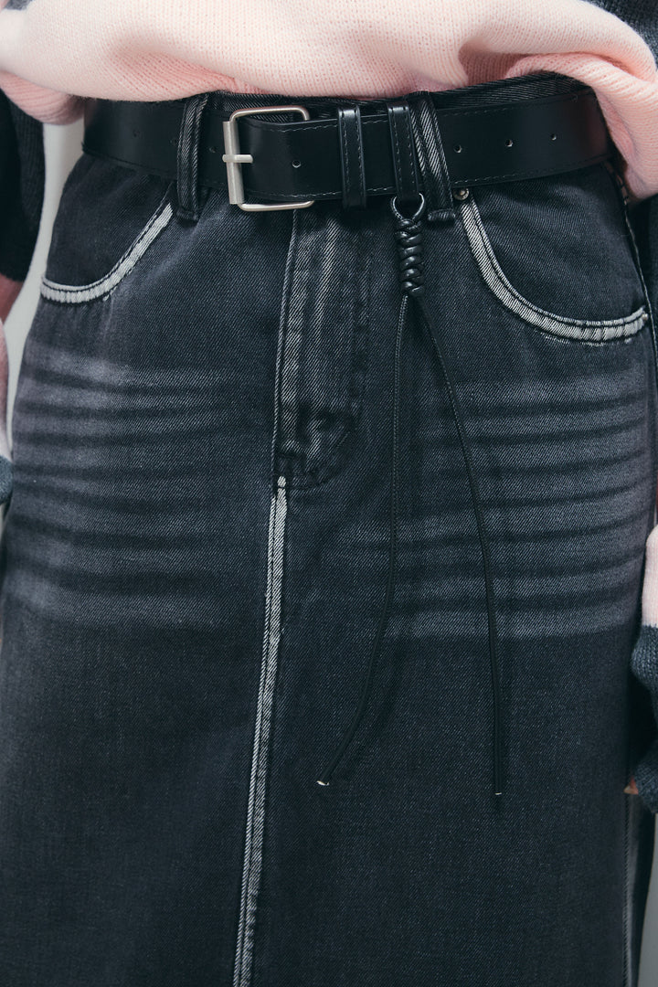 [予約]ベルト付きデニムロングスカート