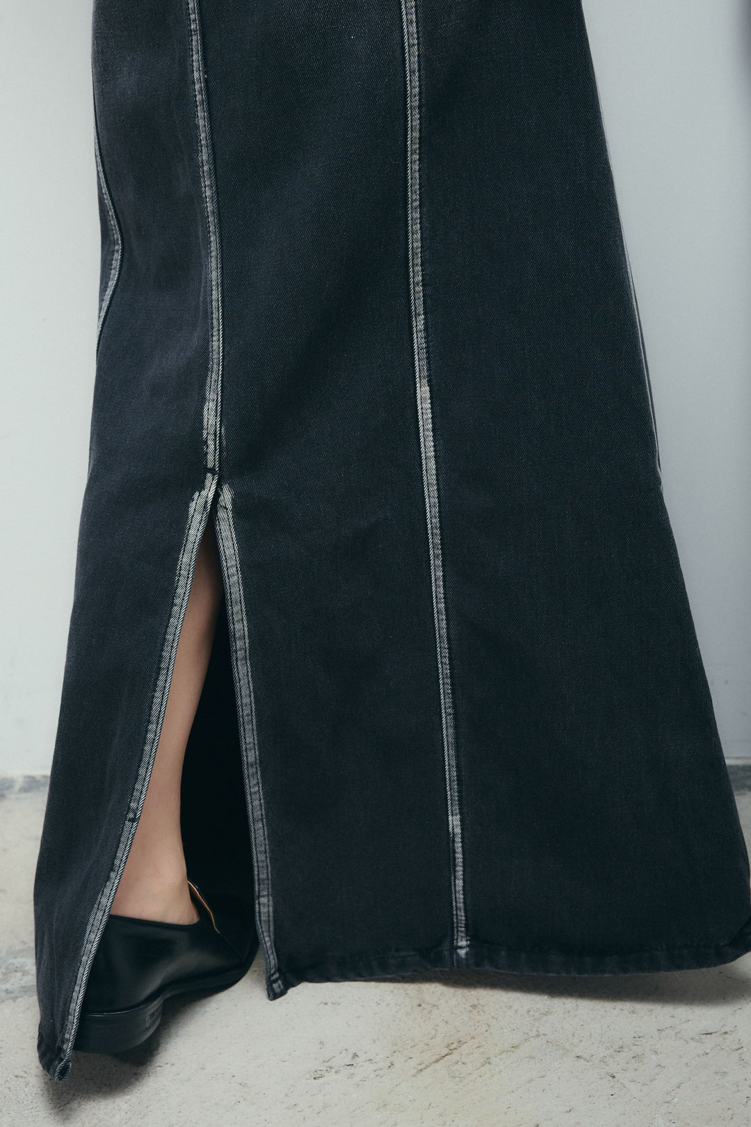 [予約]ベルト付きデニムロングスカート