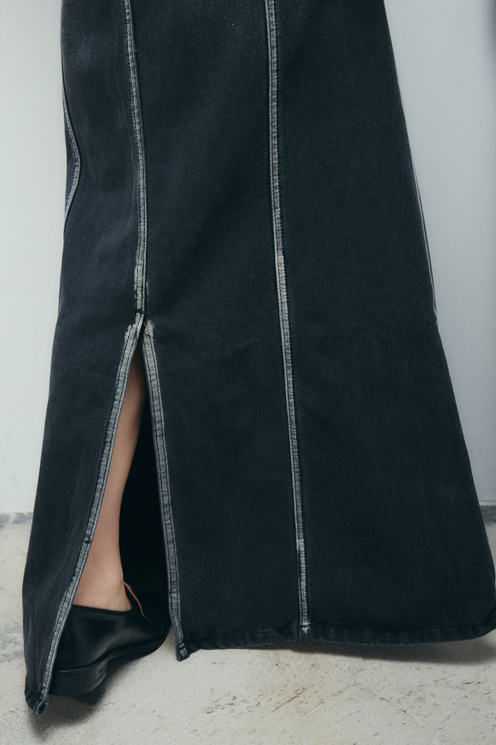 [予約]ベルト付きデニムロングスカート