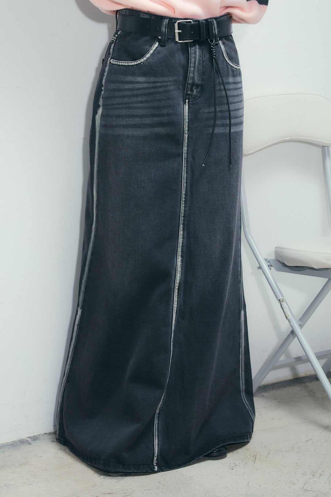 [予約]ベルト付きデニムロングスカート