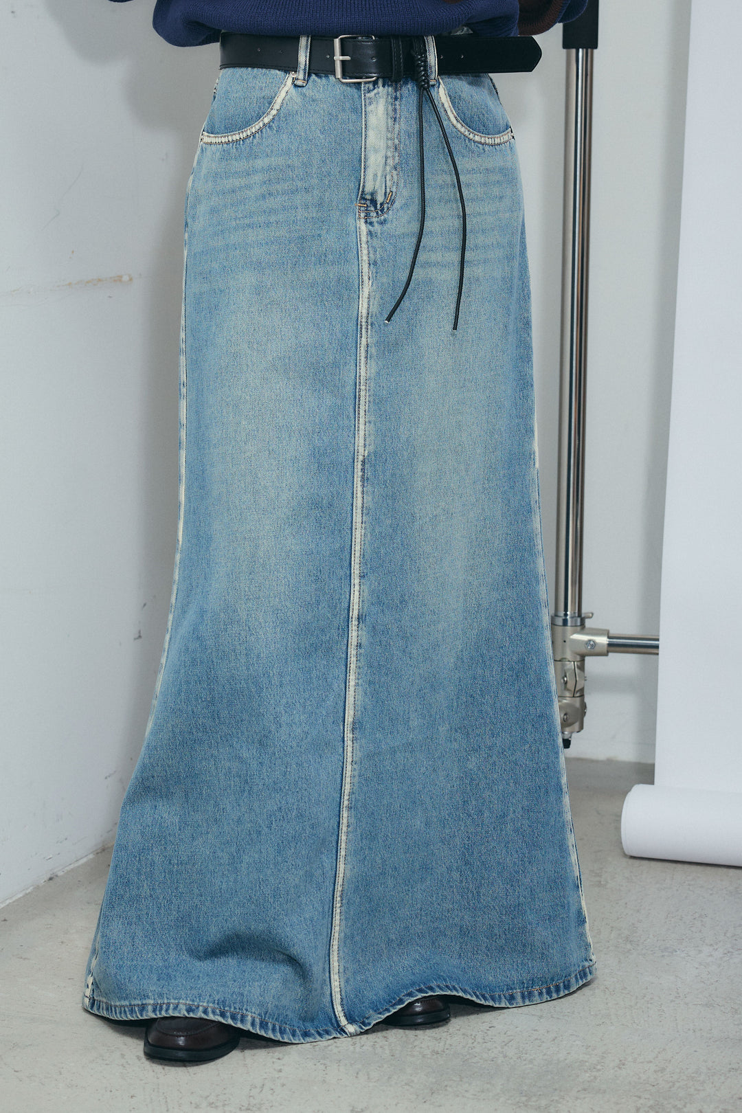 [予約]ベルト付きデニムロングスカート