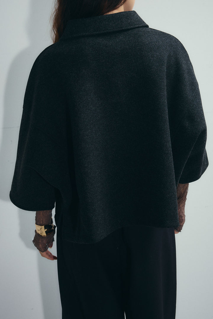 [予約/SET]フェイクウールワイドポロシャツ+ベルト付きステッチポイントキュロットパンツ(2set)