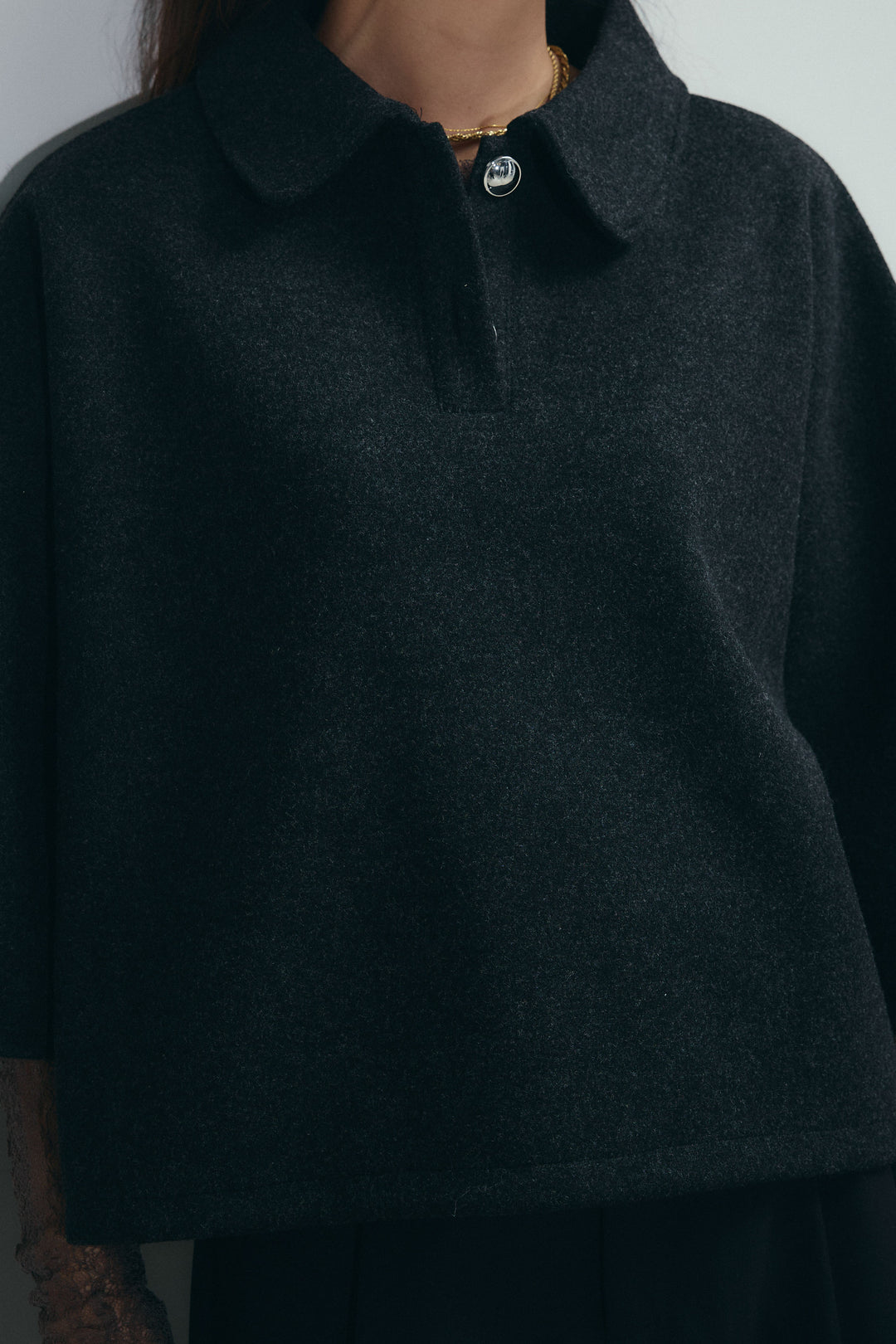 [予約]フェイクウールワイドポロシャツ