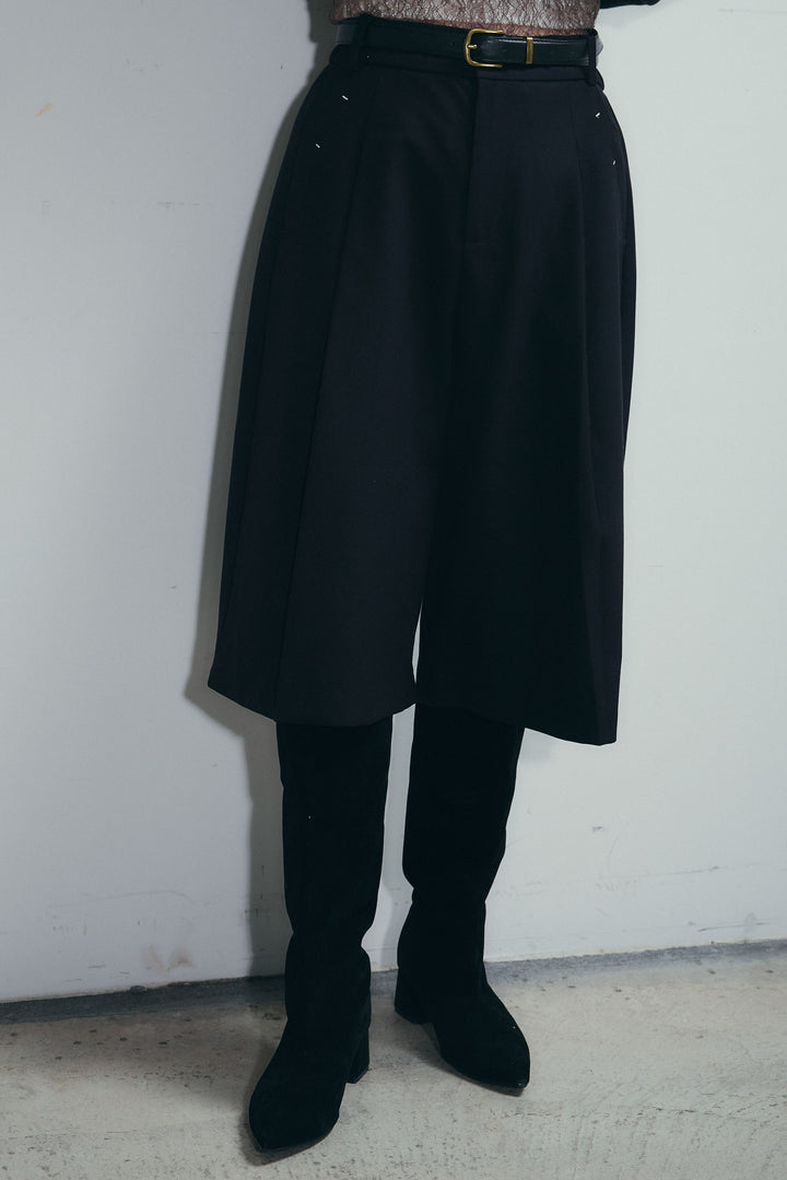 [予約/SET]フェイクウールワイドポロシャツ+ベルト付きステッチポイントキュロットパンツ(2set)